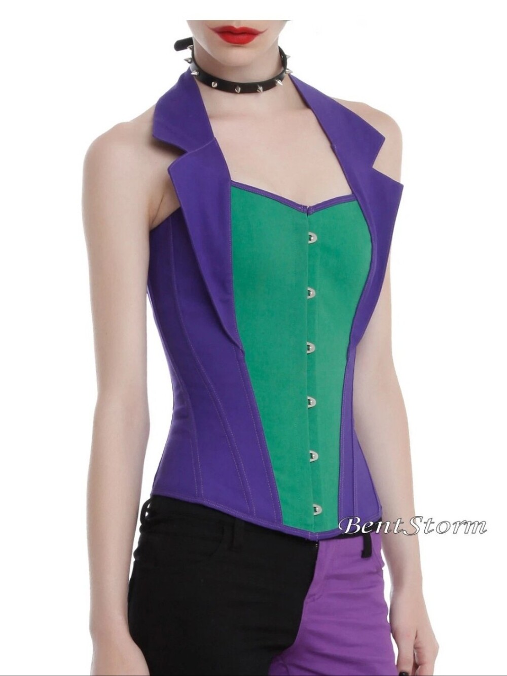 Suicide Squad The Joker Corset Bustier Vest Top w/ Collar Costume Cosplay S/M